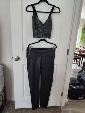 Black Faux Leather High-Waist Leggings & Crop Top Set Size 1x.